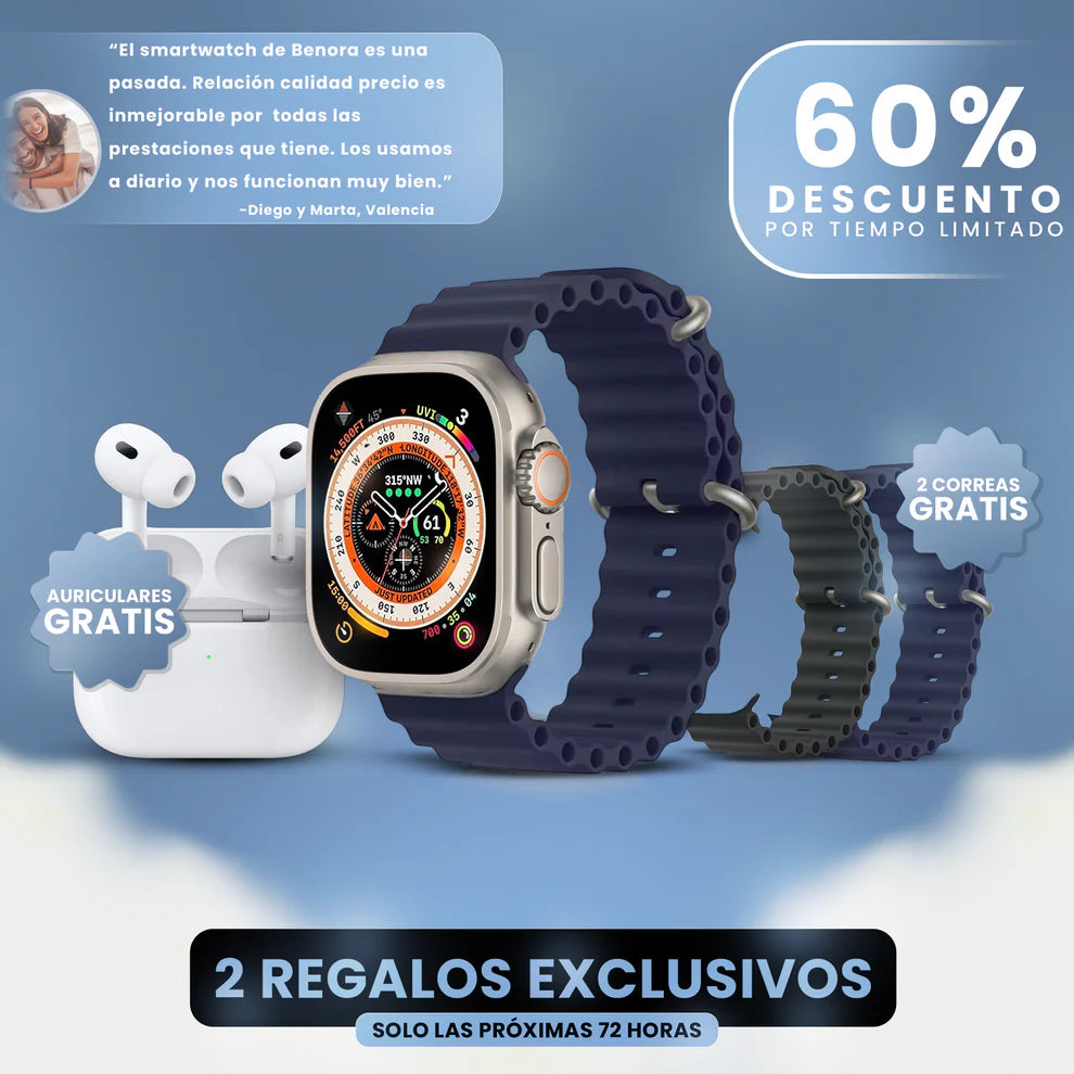 Smartwatch Zelora Pro + 2 Correas y Auriculares (Gratis)- Edición limitada