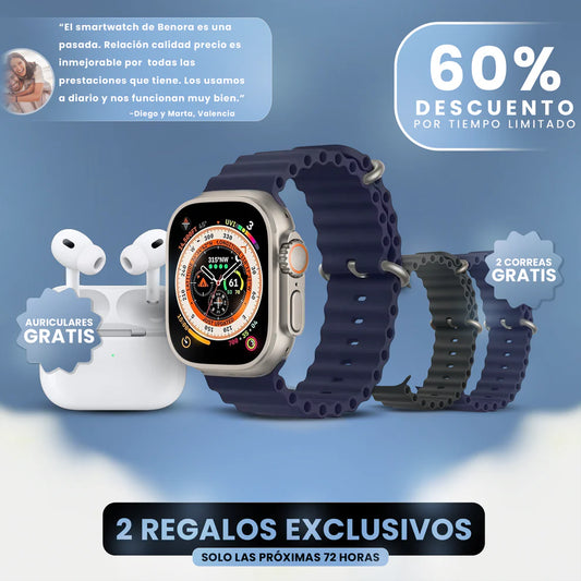 Smartwatch Zelora Pro + 2 Correas y Auriculares (Gratis)- Edición limitada