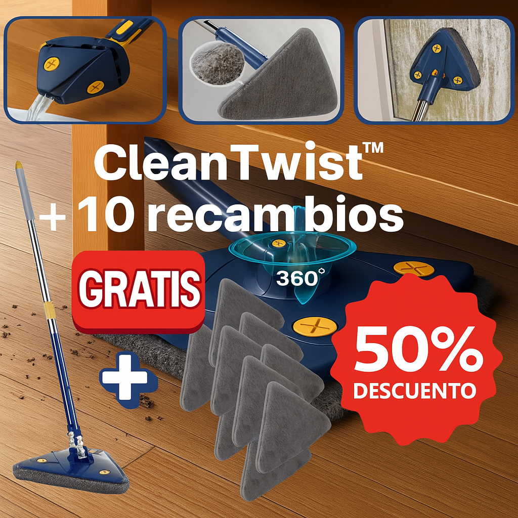 CleanTwist™ Fregona autoescurrible, limpieza sin esfuerzo + 10 recambios GRATIS
