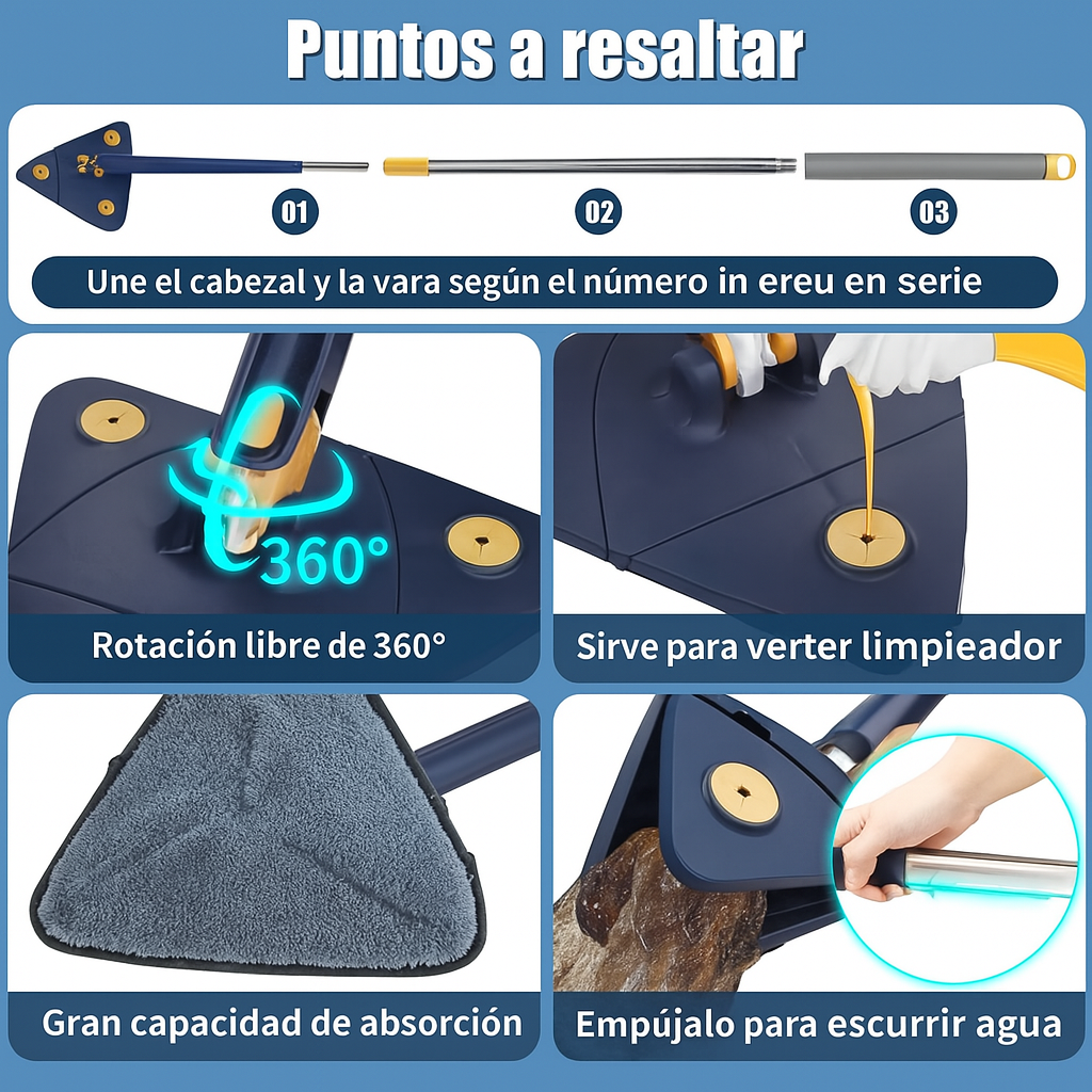 CleanTwist™ Fregona autoescurrible, limpieza sin esfuerzo + 10 recambios GRATIS