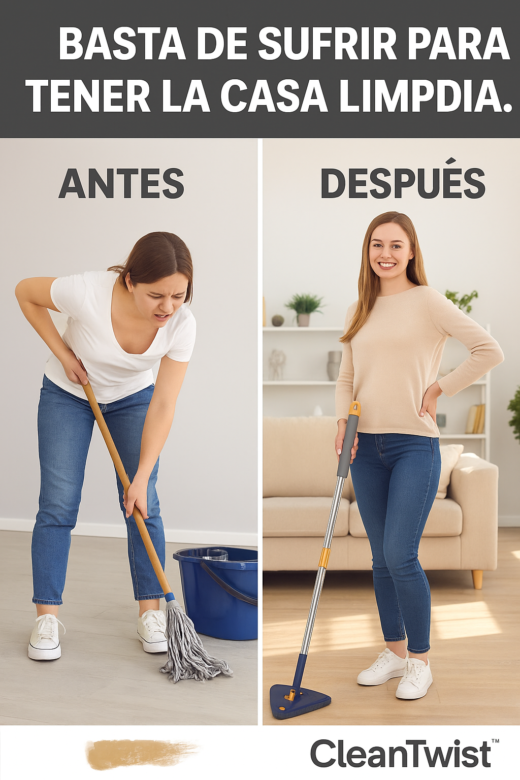CleanTwist™ Fregona autoescurrible, limpieza sin esfuerzo + 10 recambios GRATIS