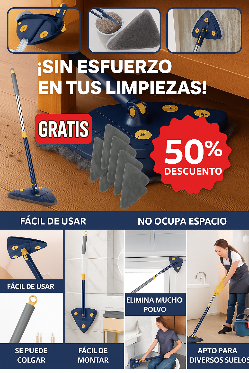 CleanTwist™ Fregona autoescurrible, limpieza sin esfuerzo + 10 recambios GRATIS