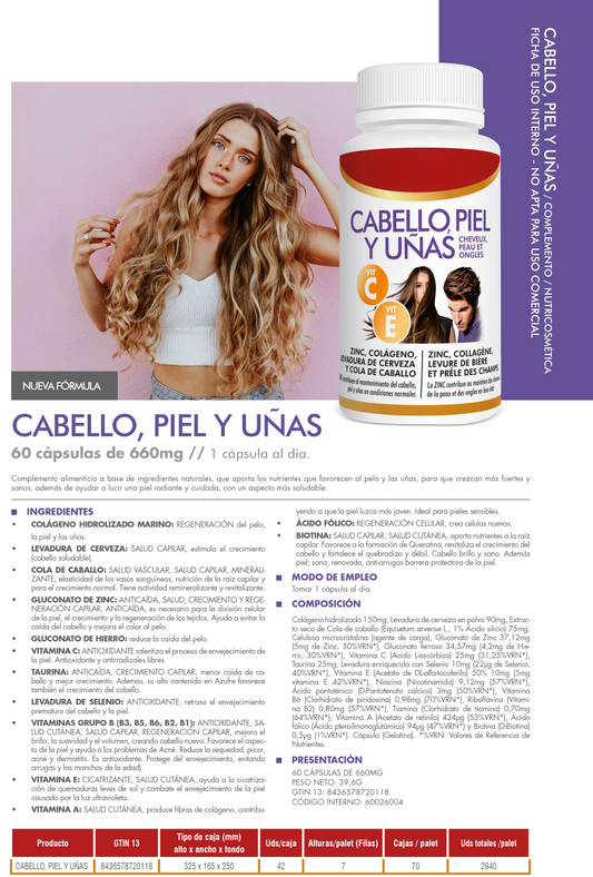 Suplemento para Cabello, Piel y Uñas – 60 Cápsulas