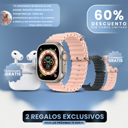 Smartwatch Zelora Pro + 2 Correas y Auriculares (Gratis)- Edición limitada